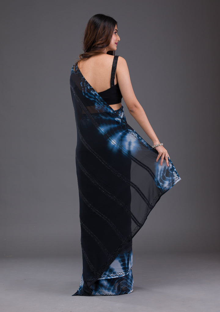 Black Swarovski Satin Saree