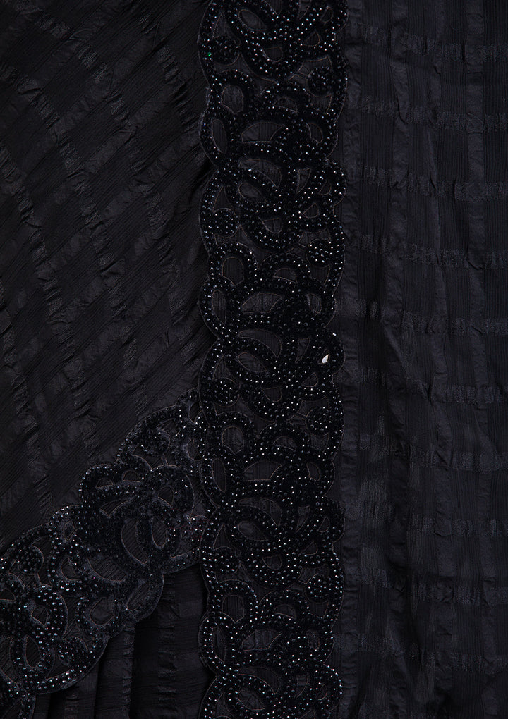 Black Swarovski Satin Saree