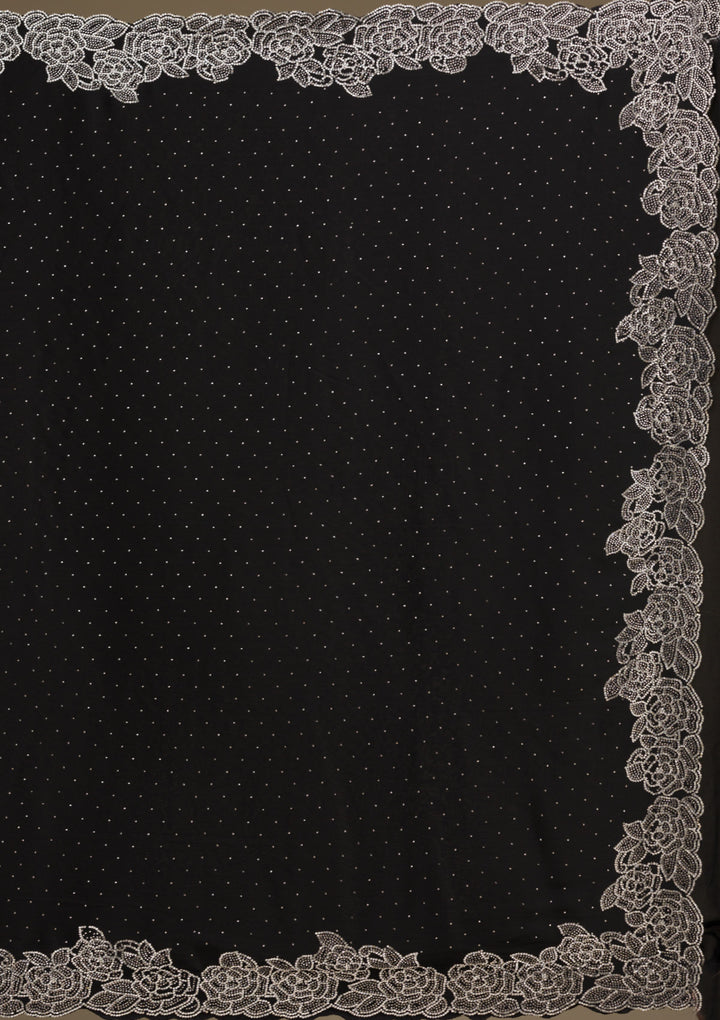 Black Swarovski Satin Saree
