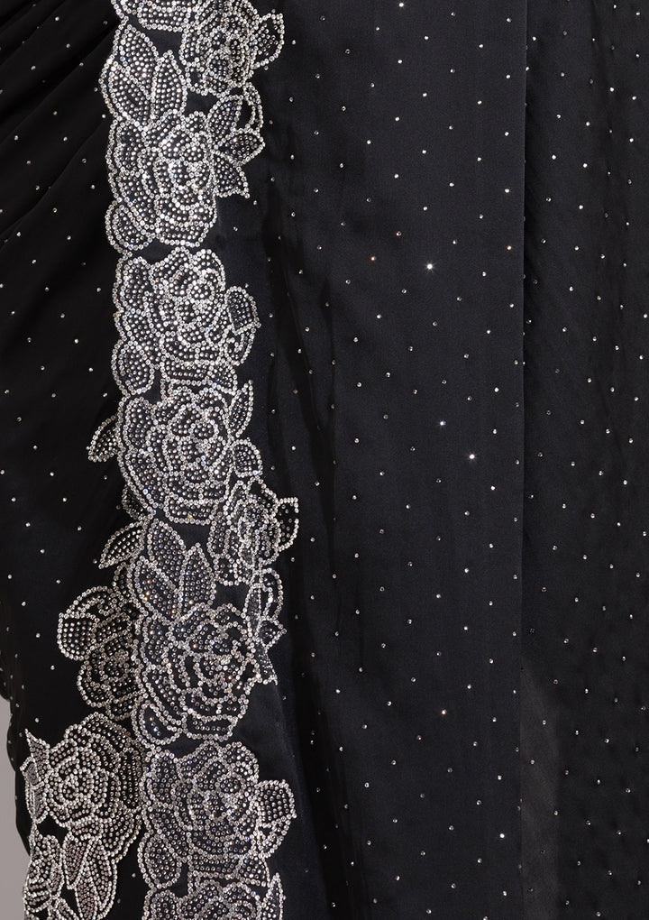 Black Swarovski Satin Saree