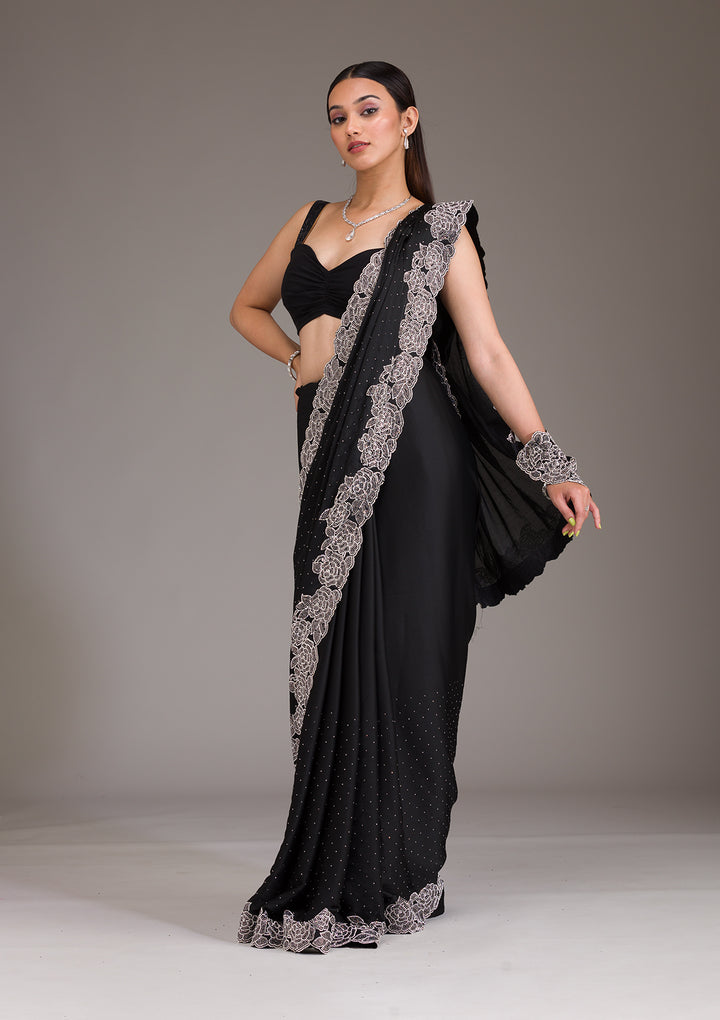 Black Swarovski Satin Saree