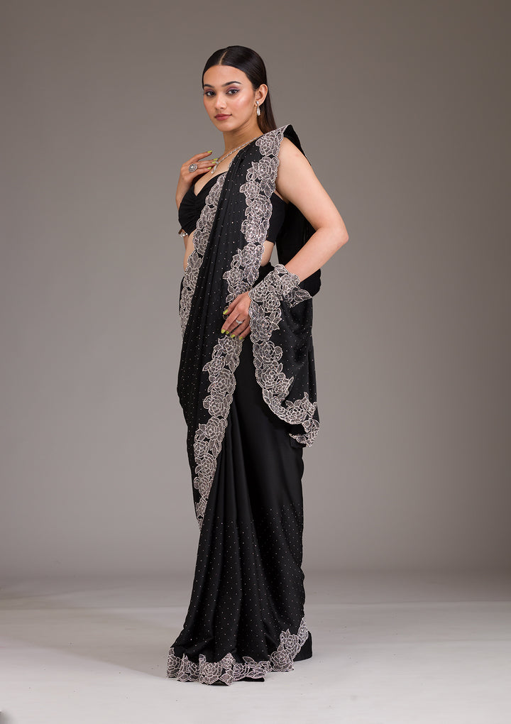 Black Swarovski Satin Saree