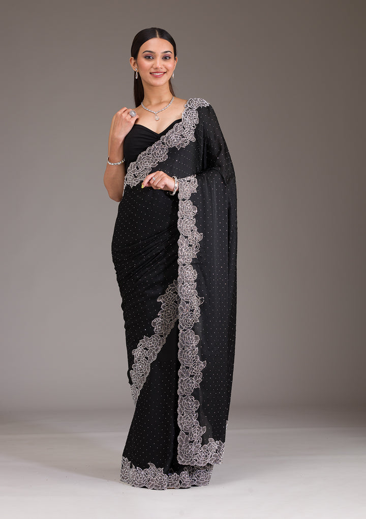 Black Swarovski Satin Saree