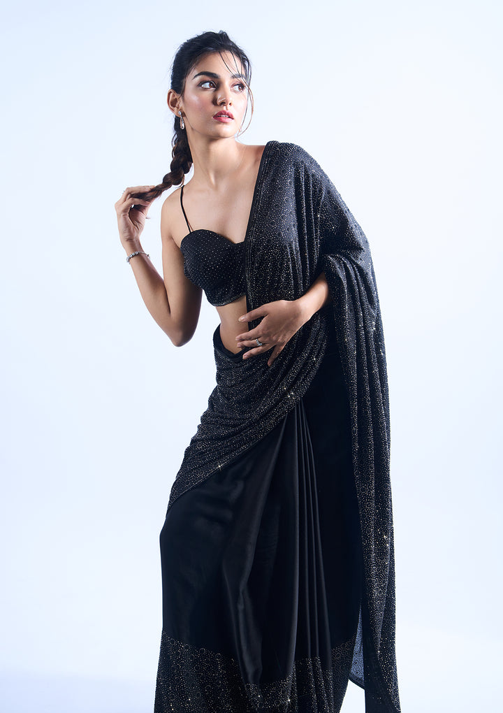 Black Stone Work Crepe Designer Saree