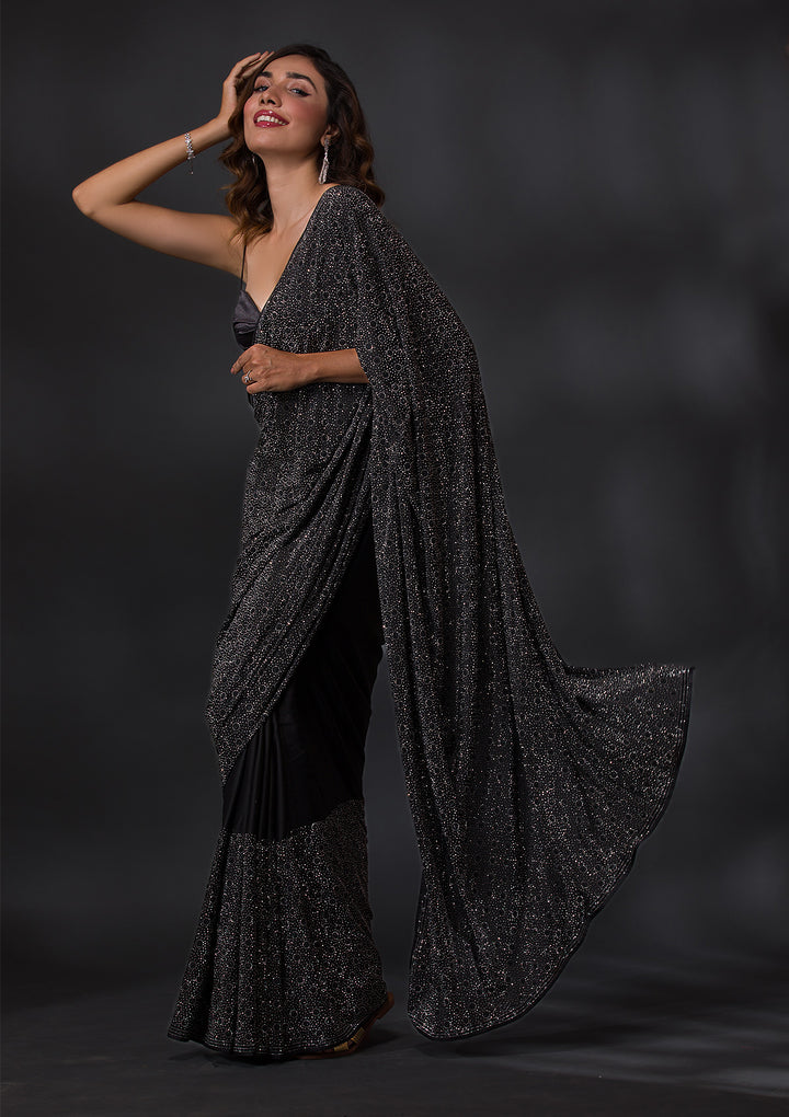 Black Stone Work Crepe Designer Saree