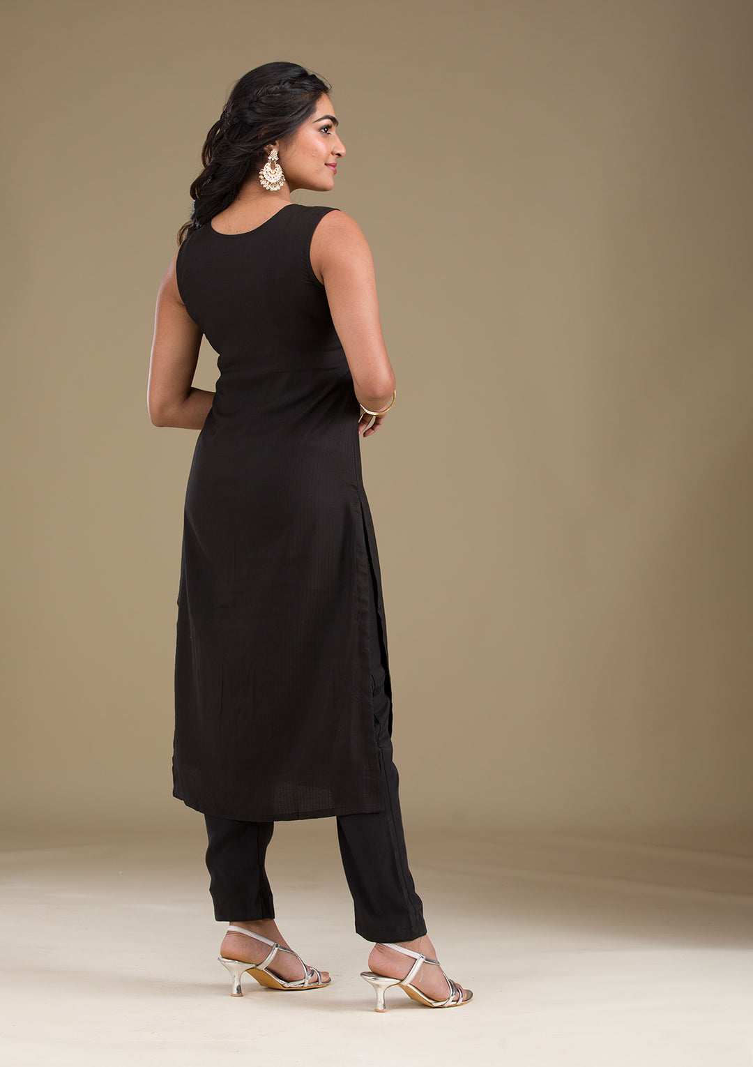 Black Threadwork Art Silk Readymade Salwar Suit