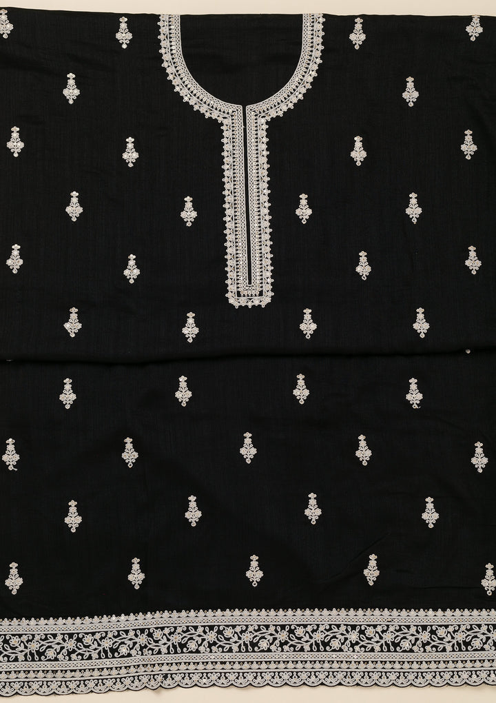 Black Threadwork Art Silk Unstitched Salwar Suit