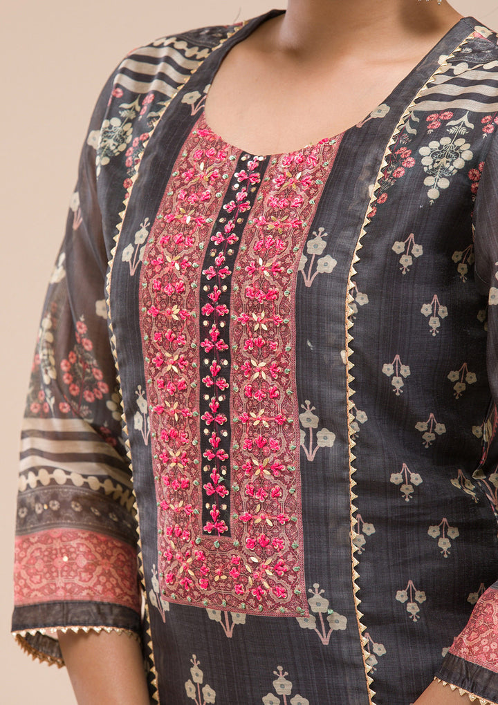 Black Threadwork Chanderi Readymade Salwar Suit