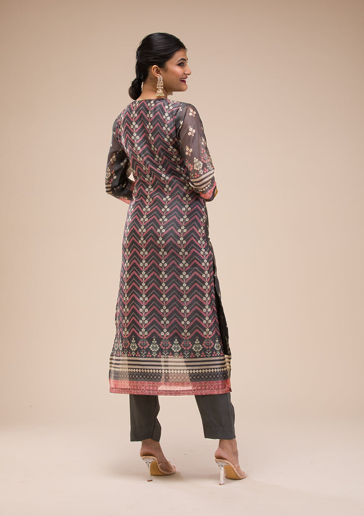 Black Threadwork Chanderi Readymade Salwar Suit