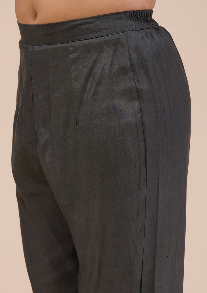 Black Threadwork Chanderi Readymade Salwar Suit