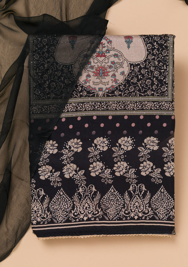 Black Threadwork Cotton Blend Unstitched Salwar Suit