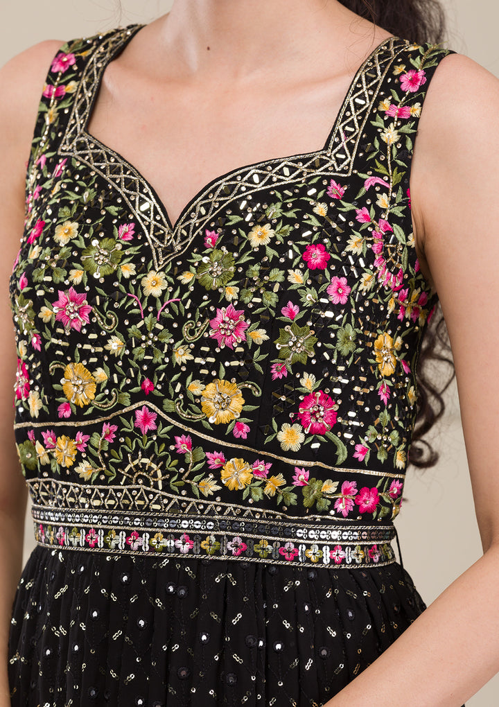 Black Threadwork Georgette Gown