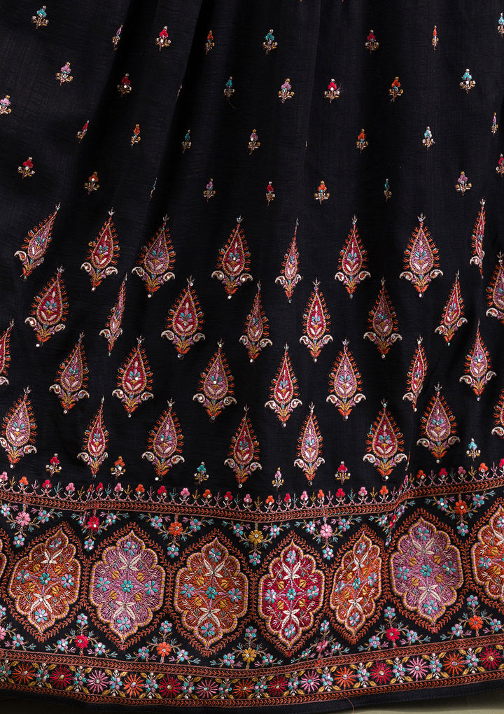 Black Threadwork Georgette Readymade Anarkali Suit