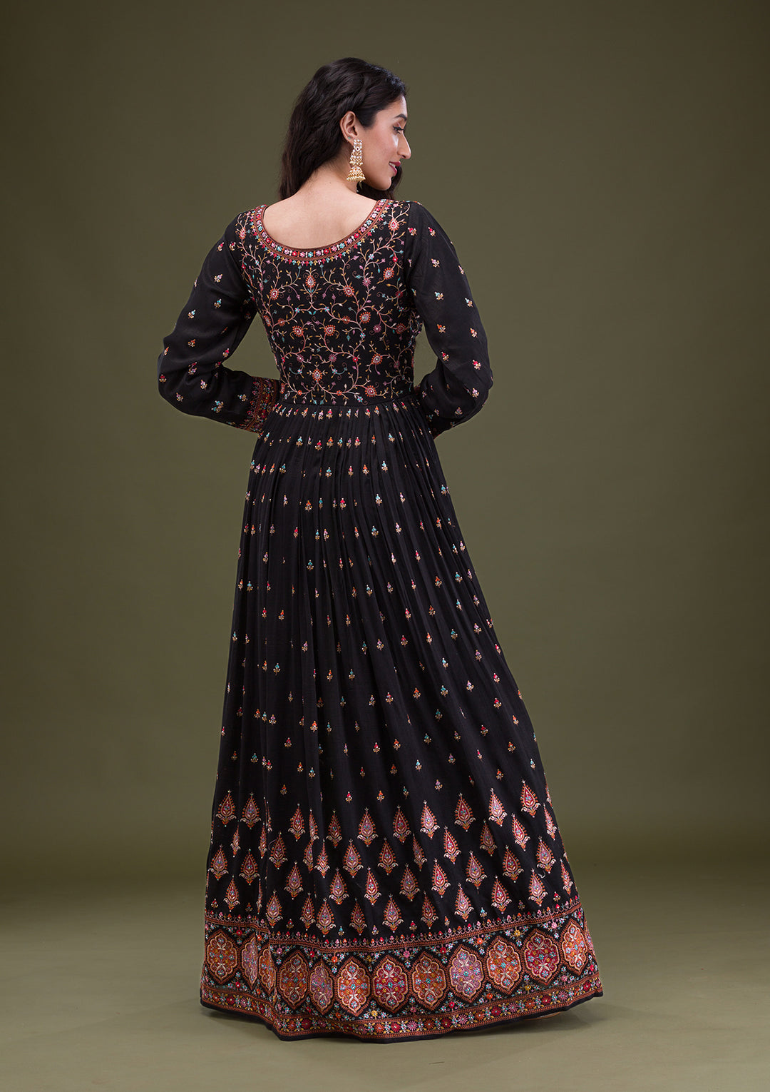 Black Threadwork Georgette Readymade Anarkali Suit
