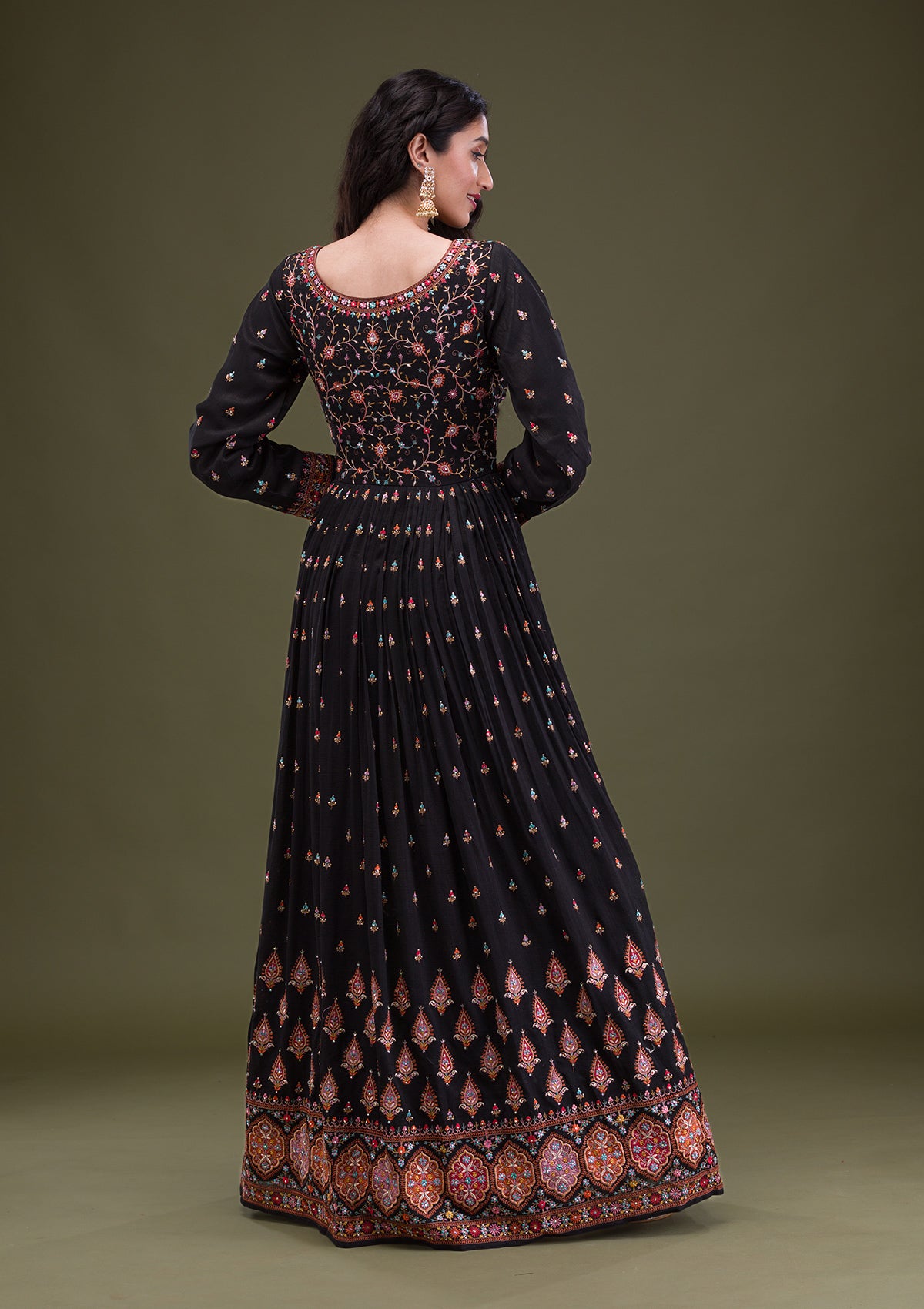 Black Threadwork Georgette Readymade Salwar Suit