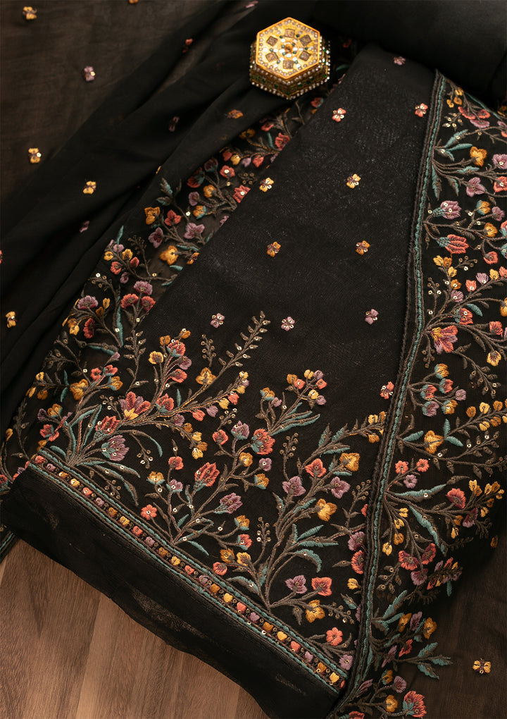 Black Threadwork Georgette Unstitched Salwar Suit
