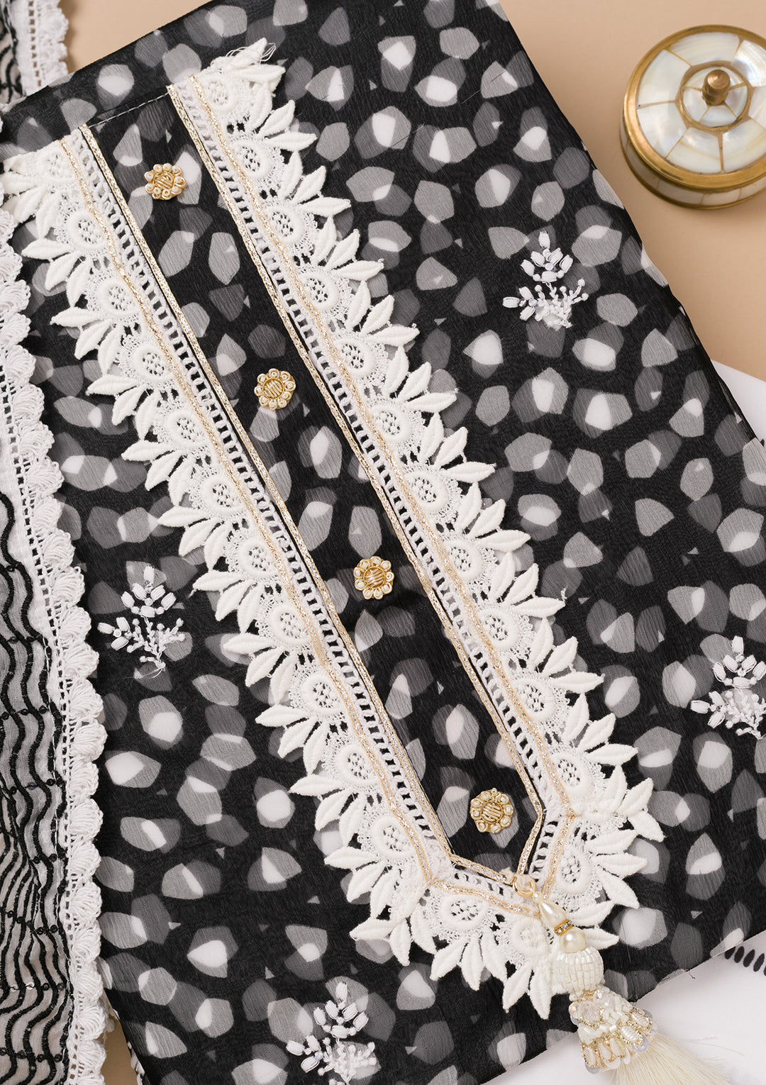 Black Threadwork Georgette Unstitched Salwar Suit