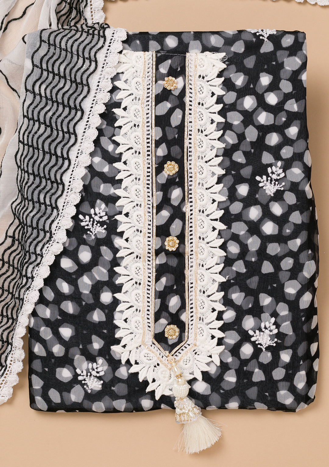 Black Threadwork Georgette Unstitched Salwar Suit