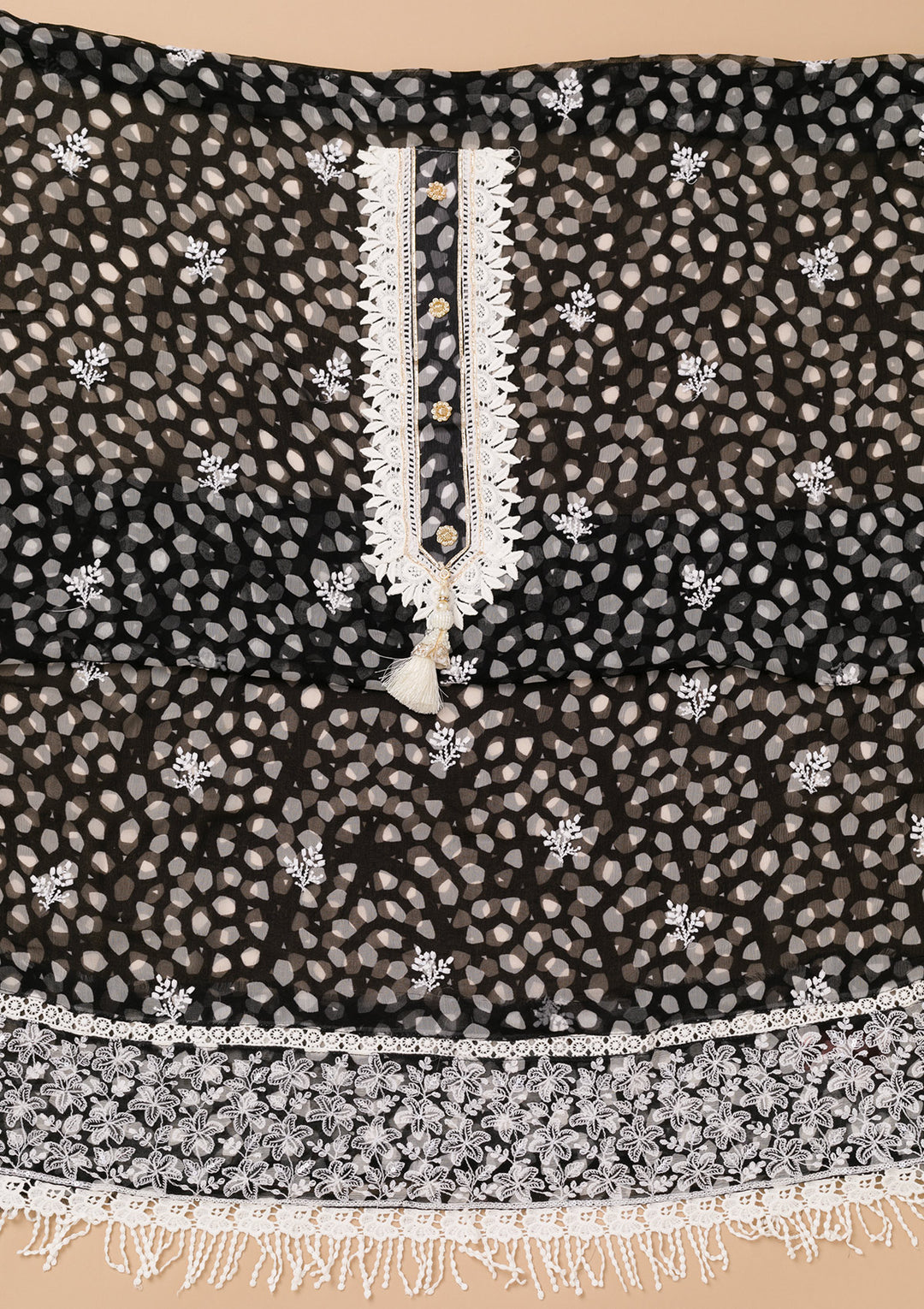 Black Threadwork Georgette Unstitched Salwar Suit