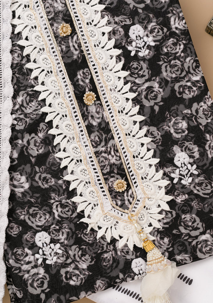 Black Threadwork Georgette Unstitched Salwar Suit