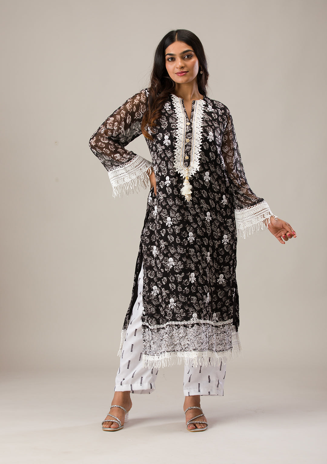 Black Threadwork Georgette Unstitched Salwar Suit