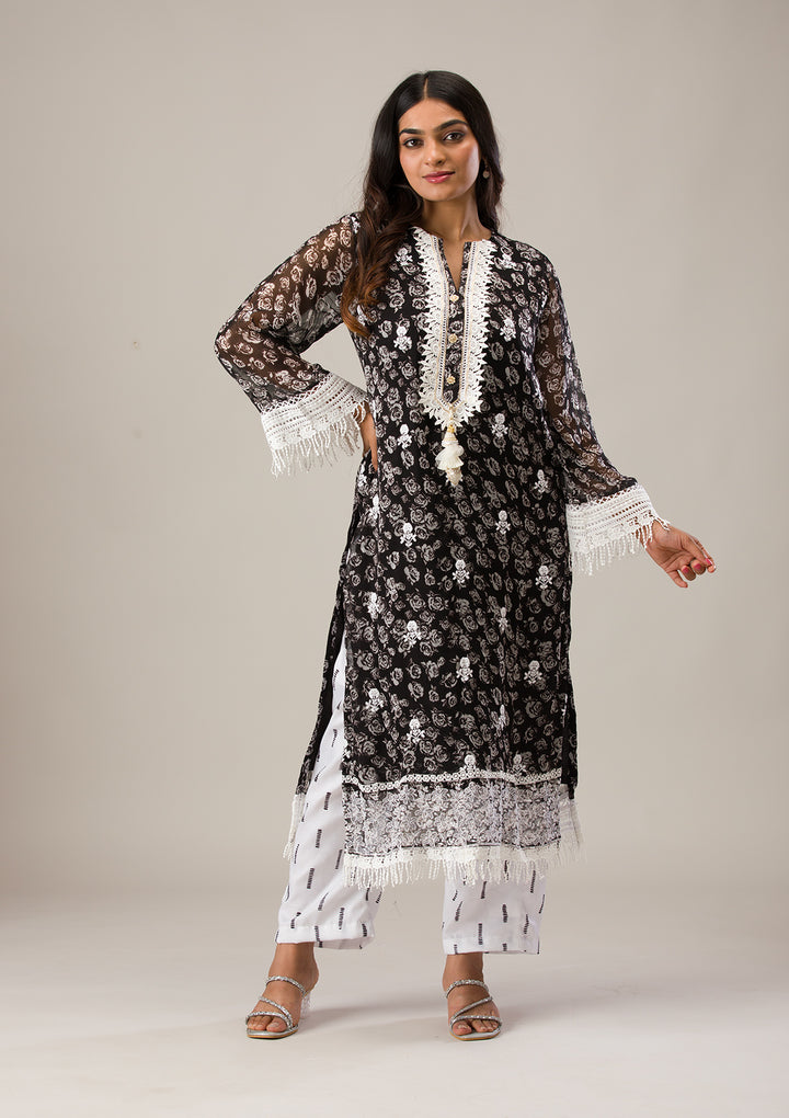 Black Threadwork Georgette Unstitched Salwar Suit