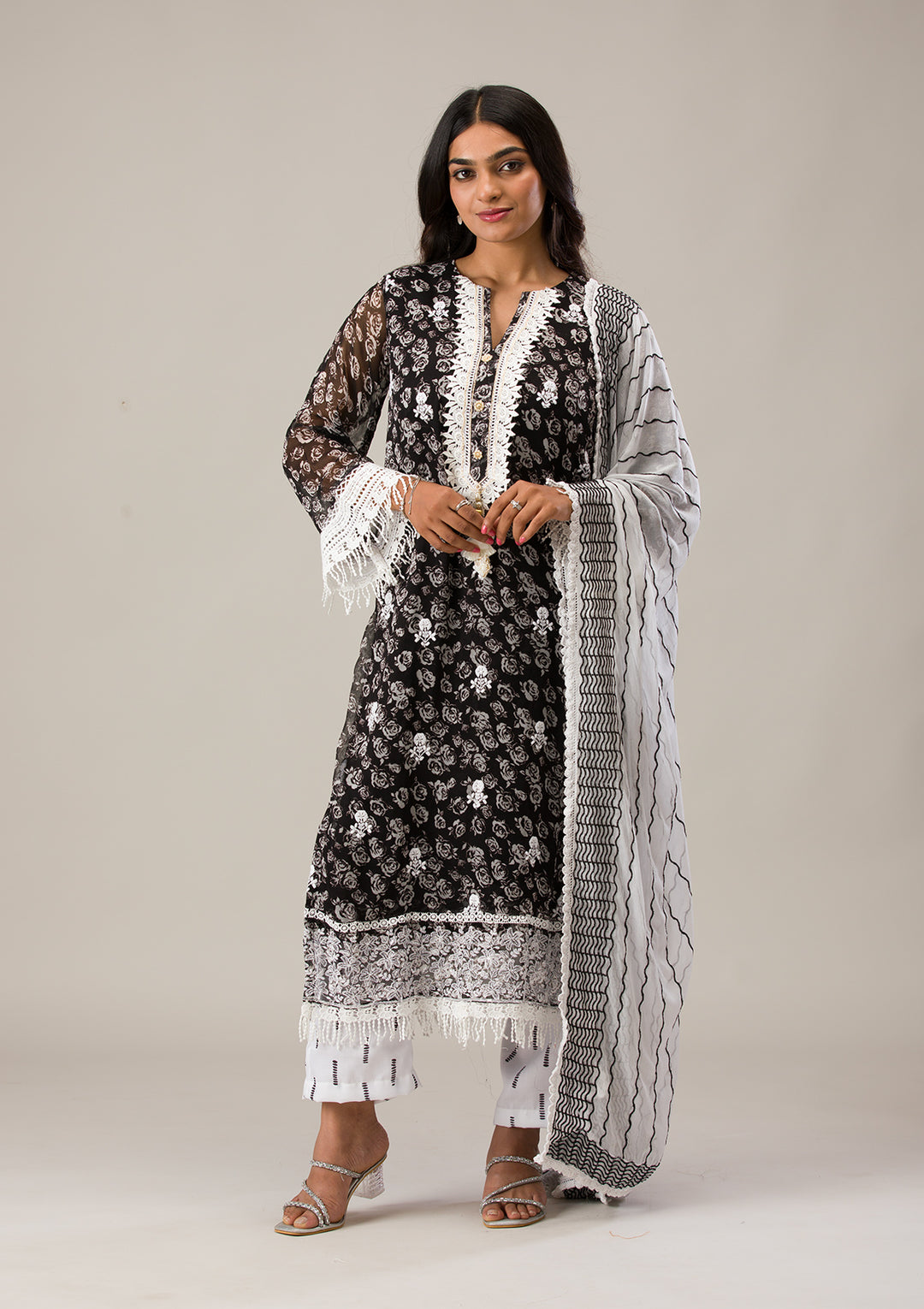 Black Threadwork Georgette Unstitched Salwar Suit