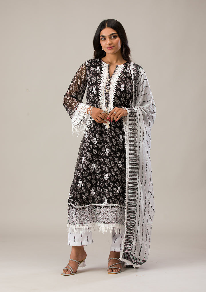 Black Threadwork Georgette Unstitched Salwar Suit