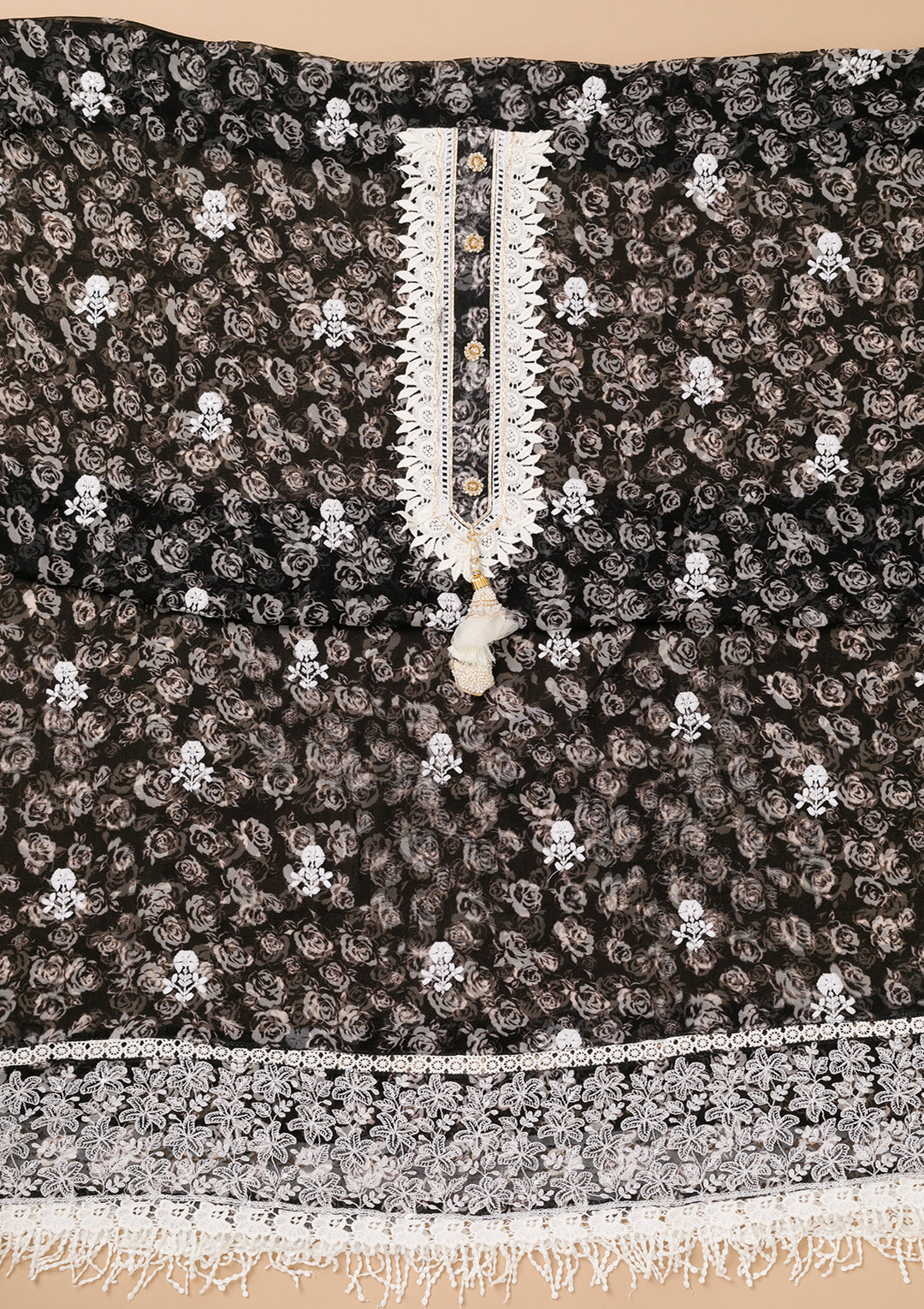 Black Threadwork Georgette Unstitched Salwar Suit