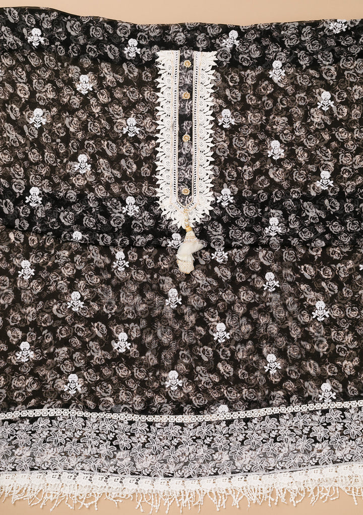 Black Threadwork Georgette Unstitched Salwar Suit