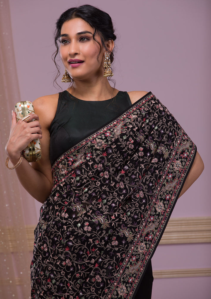 Black Threadwork Georgette Saree