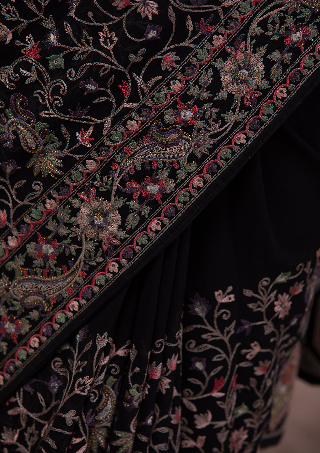 Black Threadwork Georgette Saree