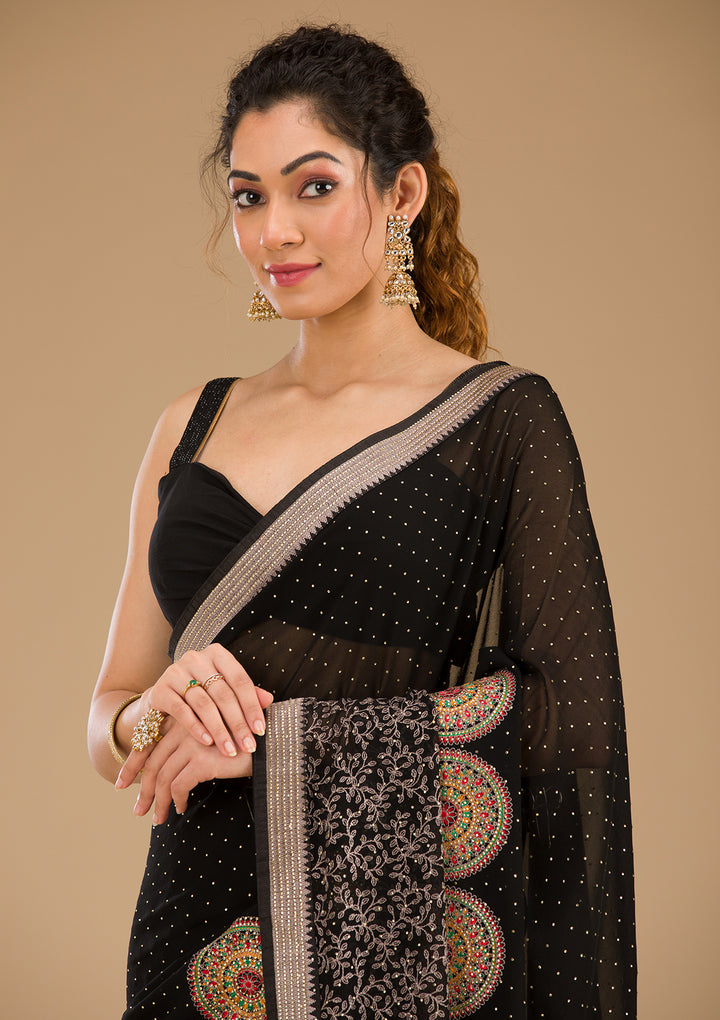 Black Threadwork Georgette Saree-Koskii