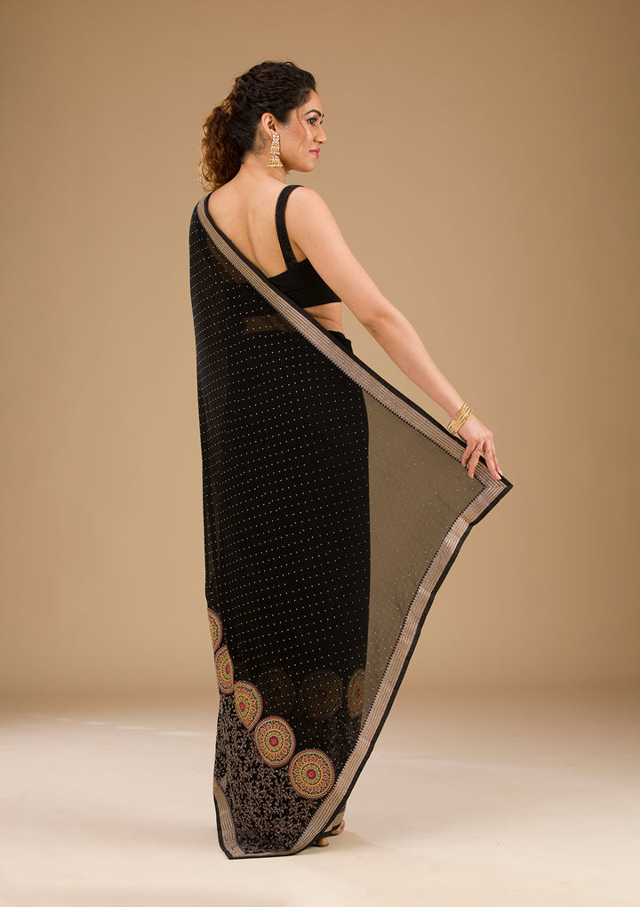 Black Threadwork Georgette Saree-Koskii