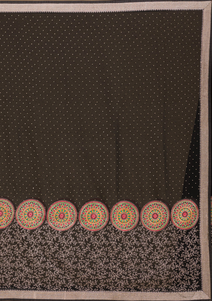 Black Threadwork Georgette Saree-Koskii