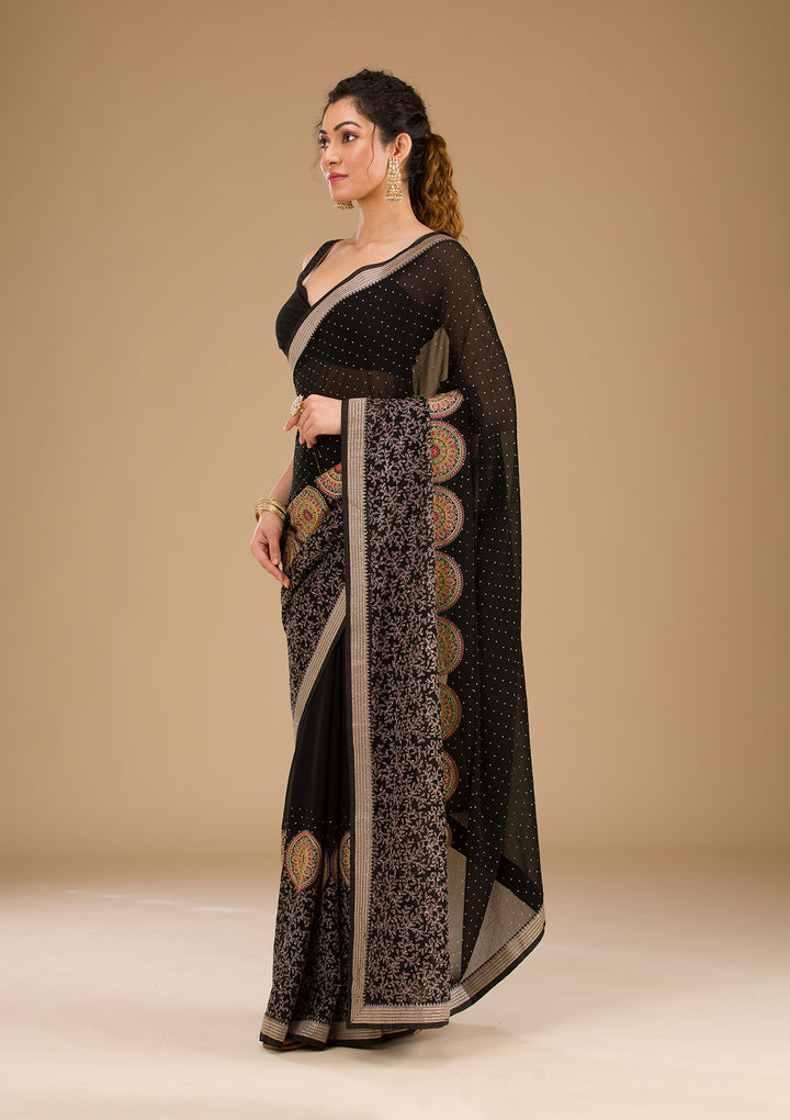Black Threadwork Georgette Saree-Koskii