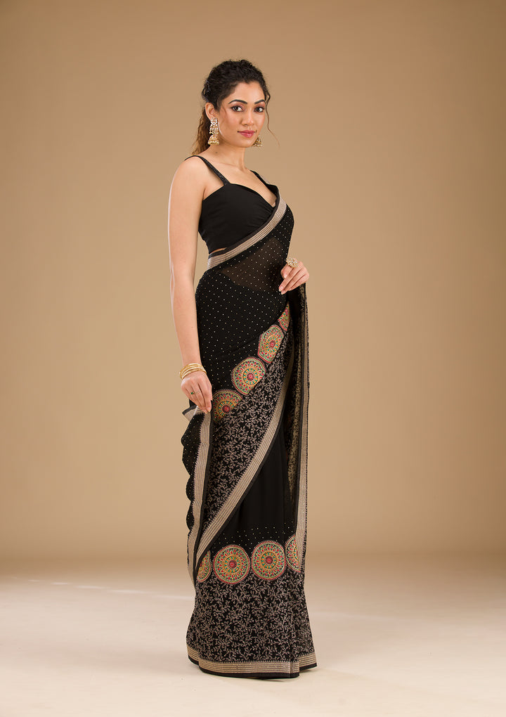 Black Threadwork Georgette Saree-Koskii