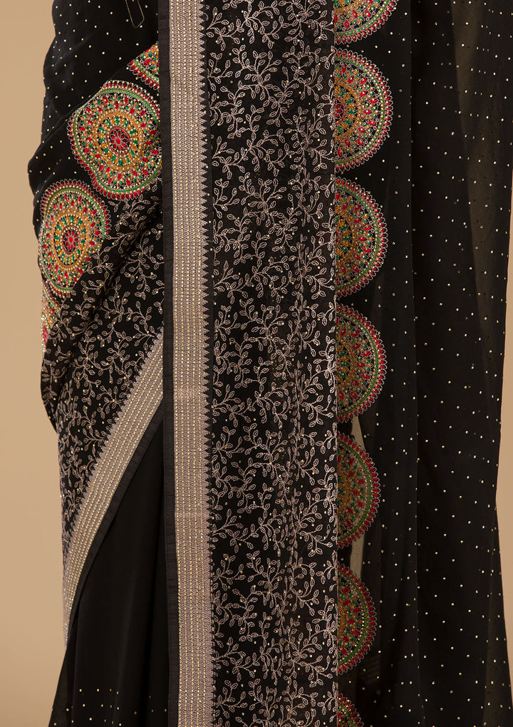 Black Threadwork Georgette Saree-Koskii