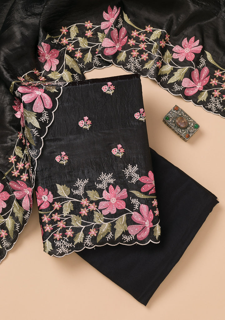 Black Threadwork Organza Unstitched Salwar Suit