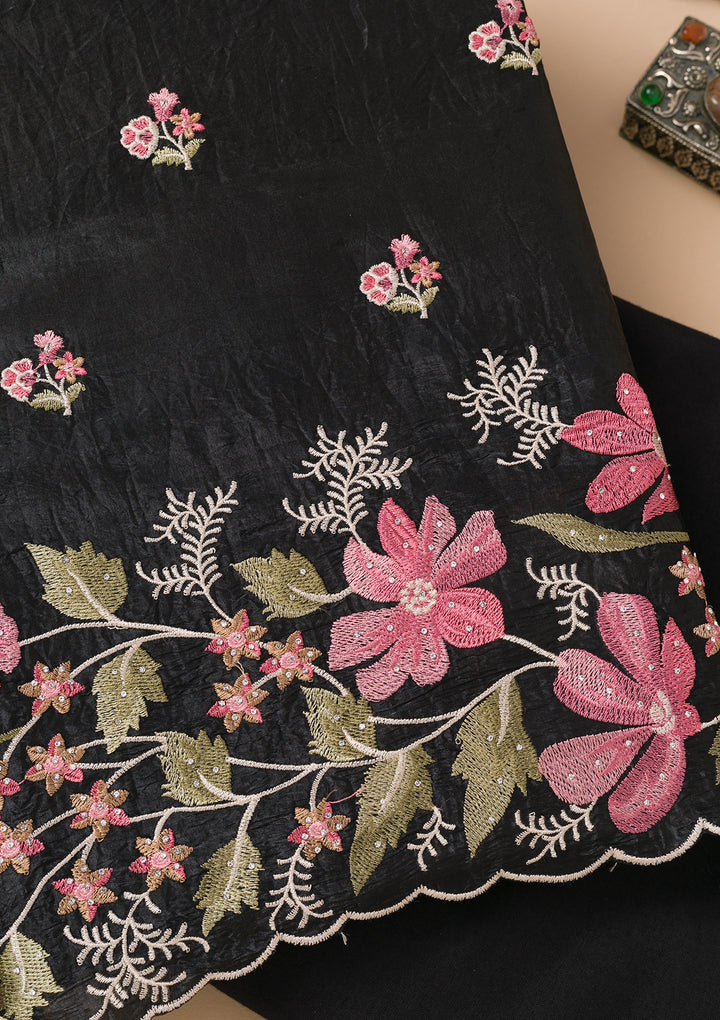 Black Threadwork Organza Unstitched Salwar Suit
