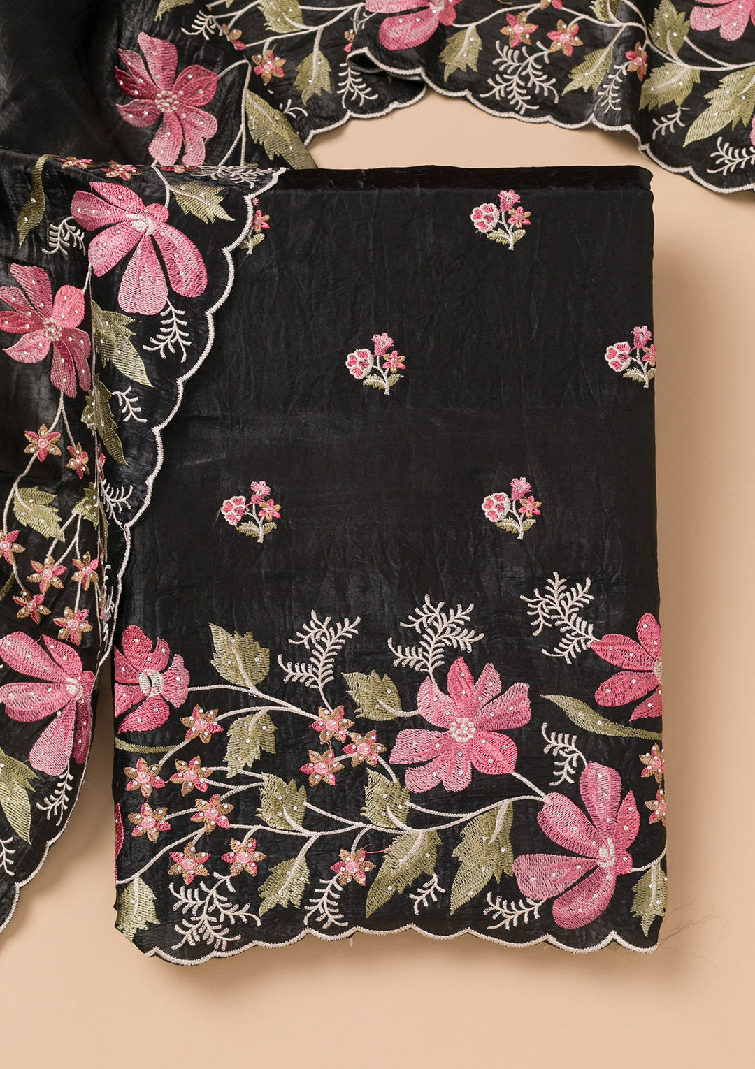 Black Threadwork Organza Unstitched Salwar Suit