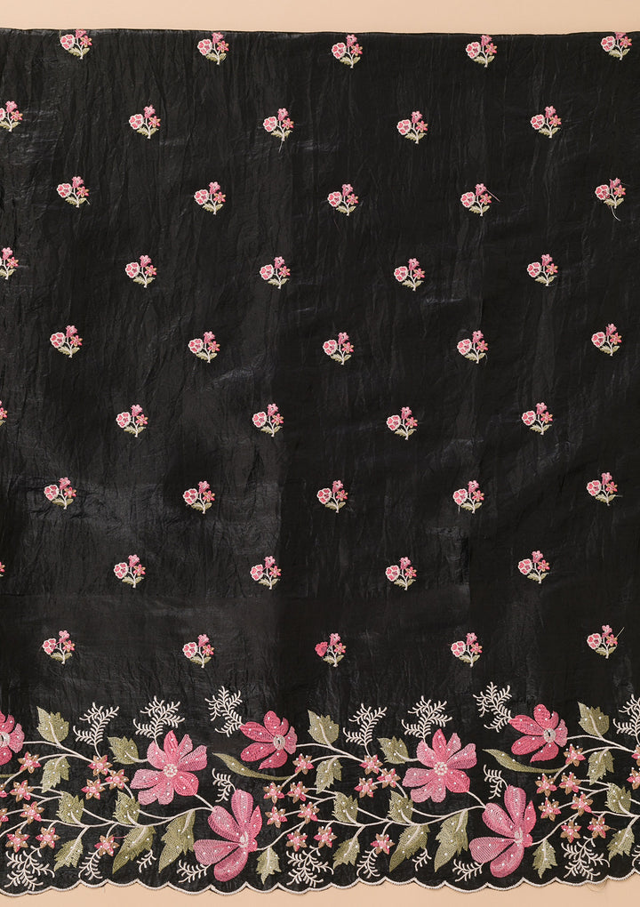 Black Threadwork Organza Unstitched Salwar Suit