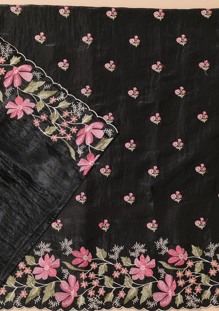 Black Threadwork Organza Unstitched Salwar Suit
