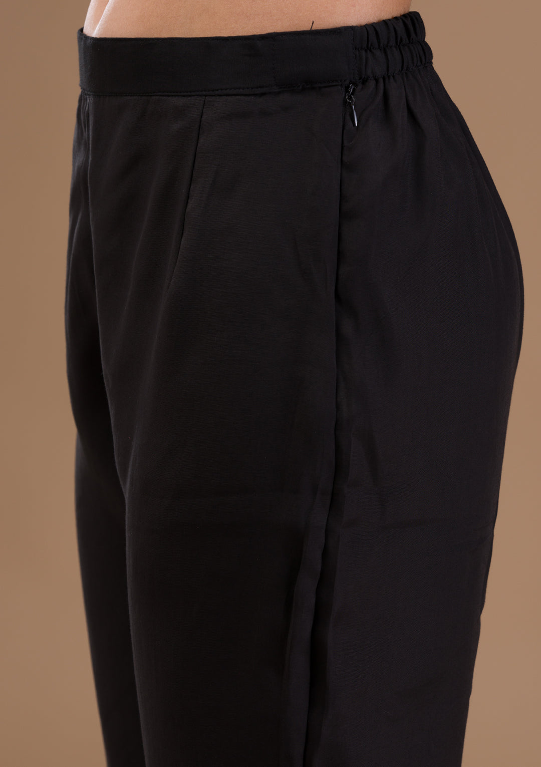 Black Threadwork Semi Crepe Readymade Salwar Suit