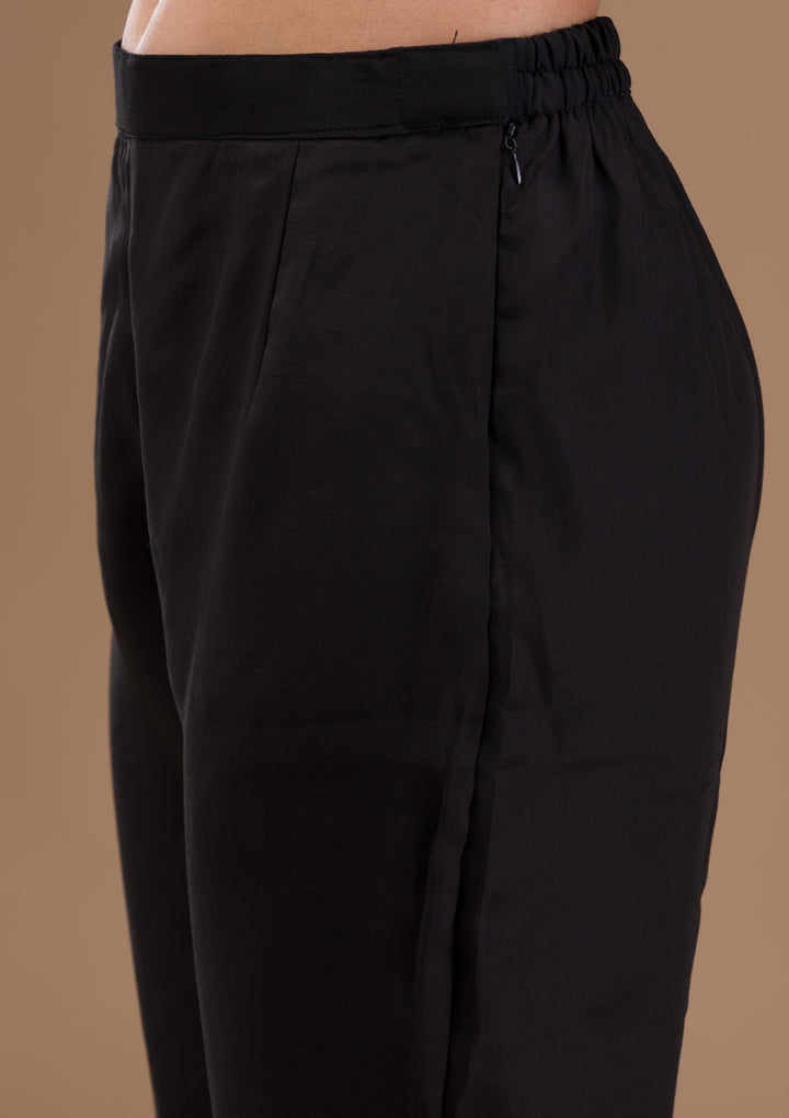 Black Threadwork Semi Crepe Readymade Salwar Suit