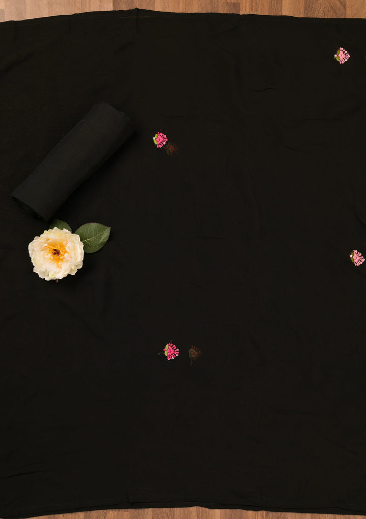 Black Threadwork Semi Crepe Unstitched Salwar Suit