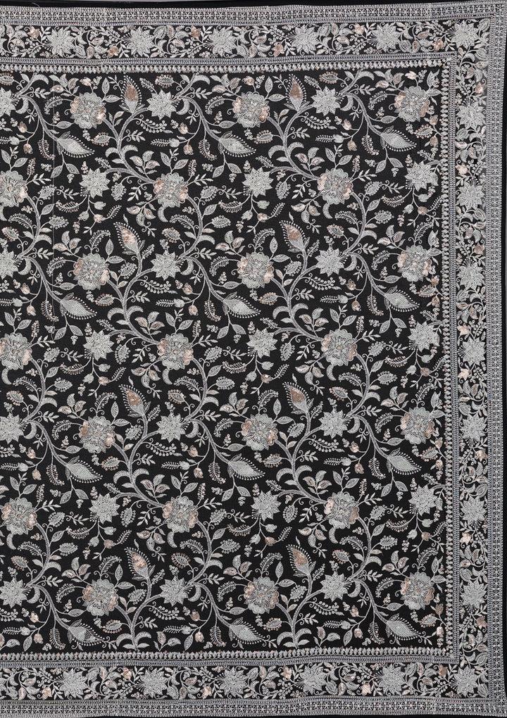 Black Threadwork Tissue Saree