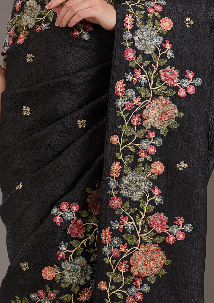 Black Threadwork Tissue Saree