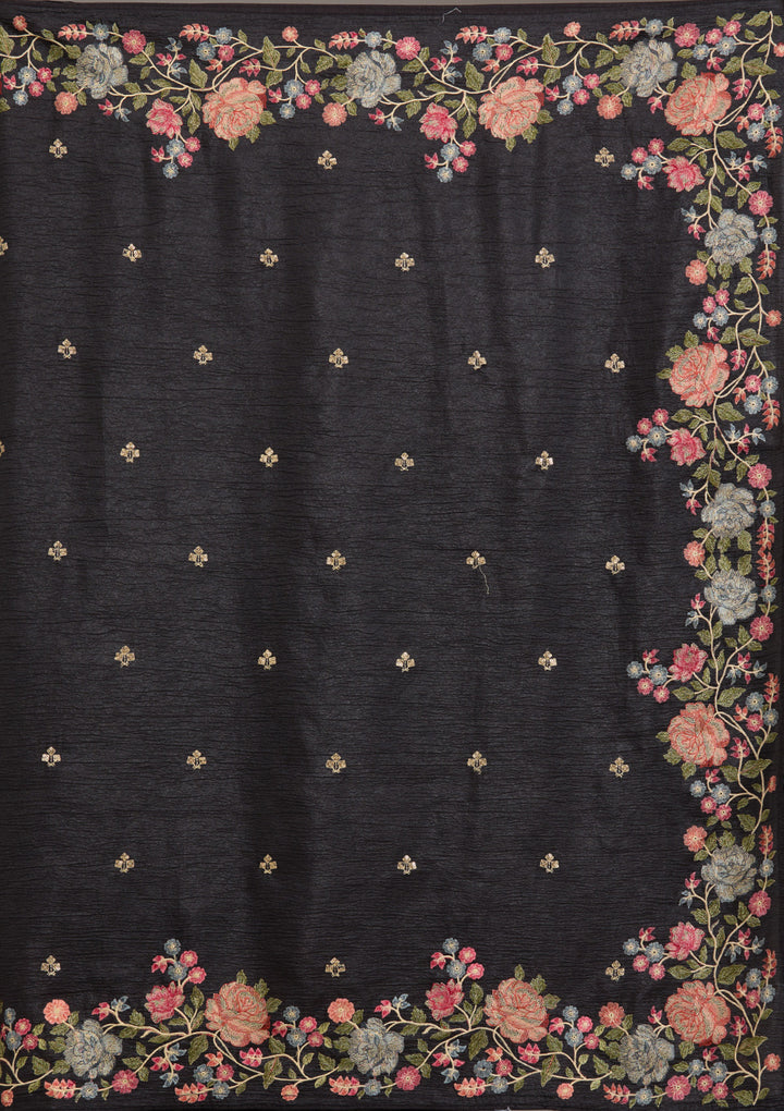Black Threadwork Tissue Saree