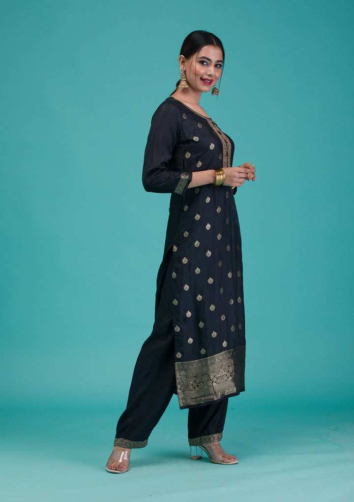 Black Zariwork Crepe Readymade Salwar Suit